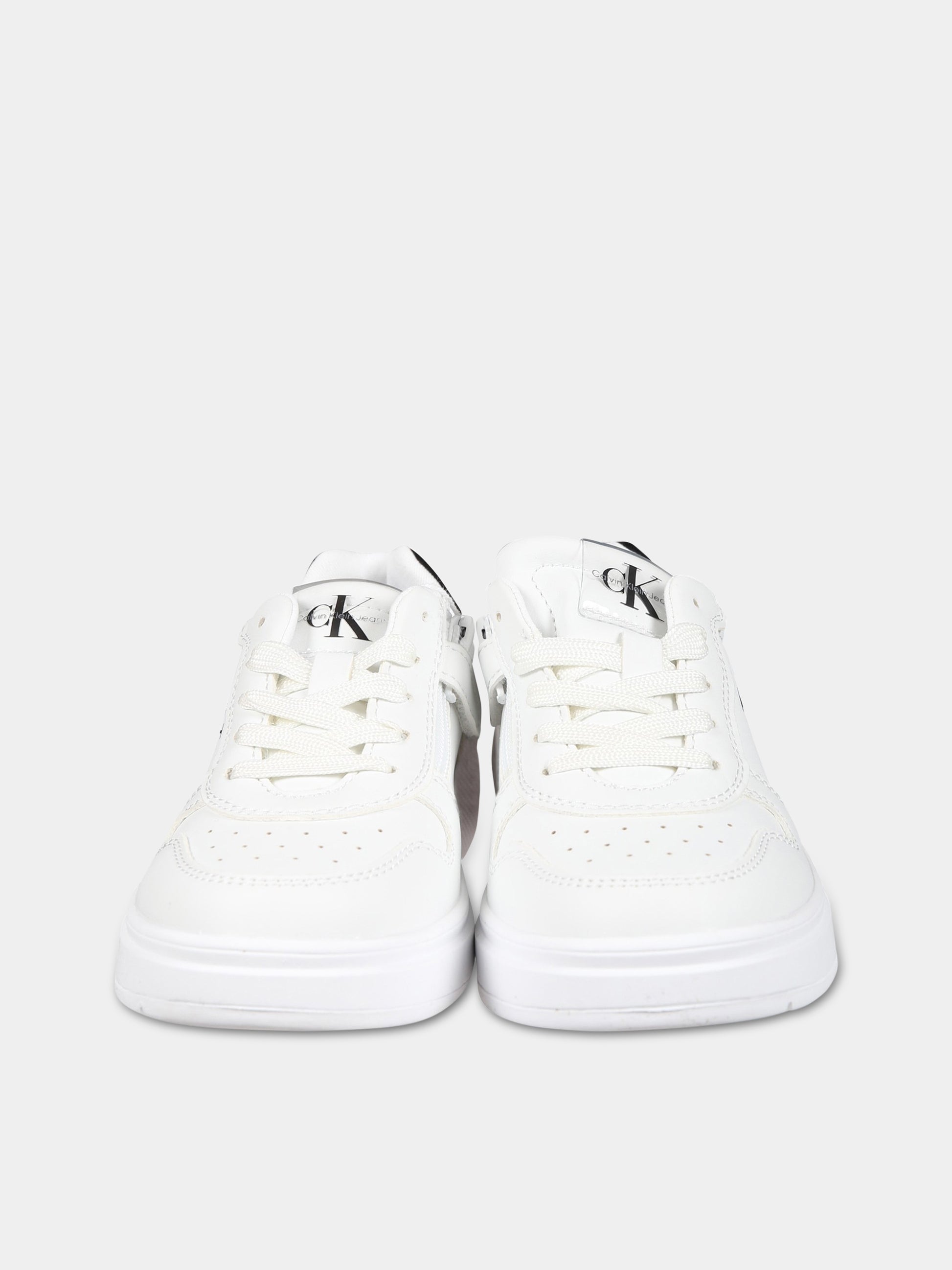 Sneakers bianche per bambini con logo,Calvin Klein Kids,V3X9 80553 1355100