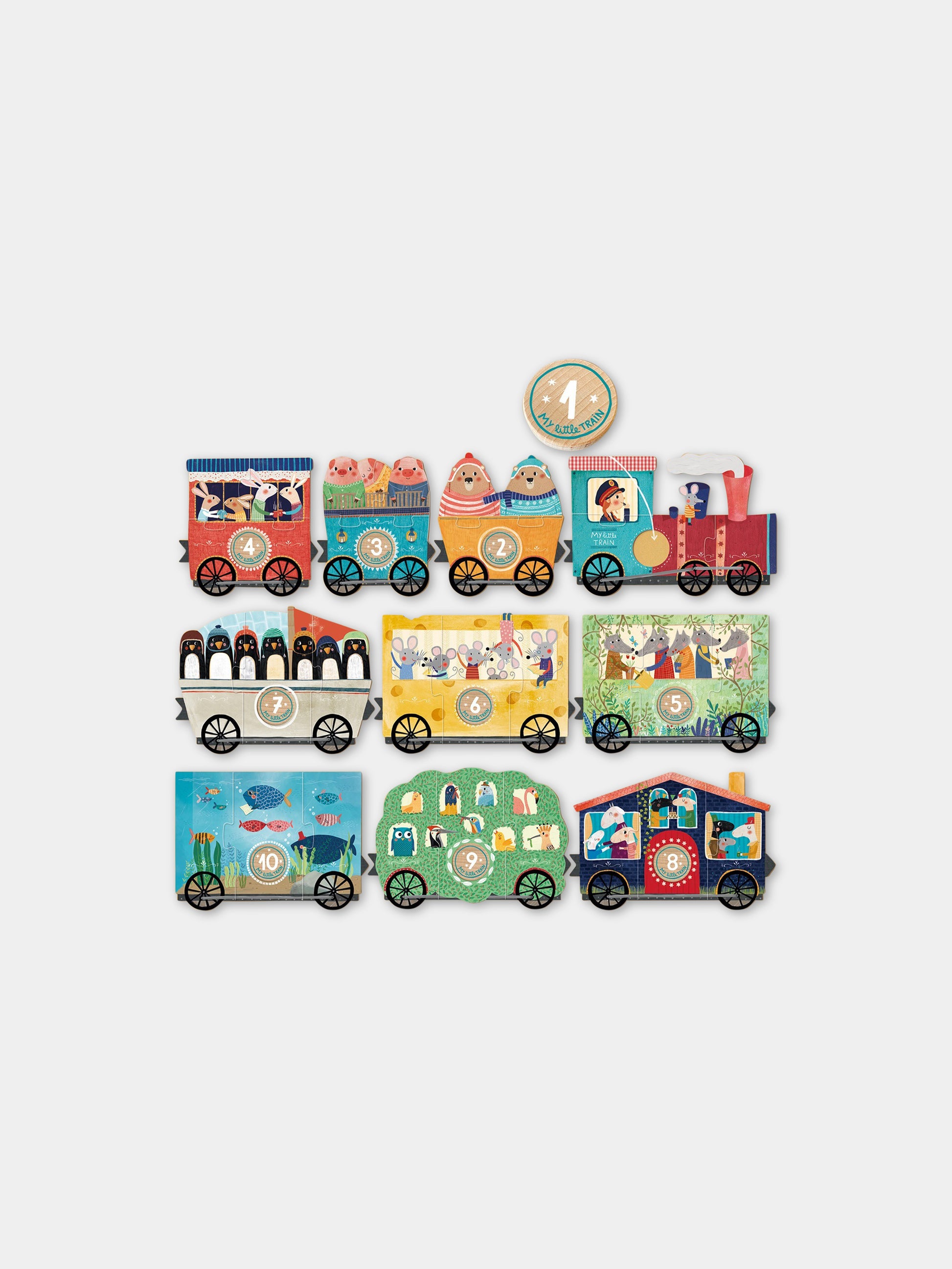 Set multicolor di puzzle per bambini con treni,Londji,PZ588U