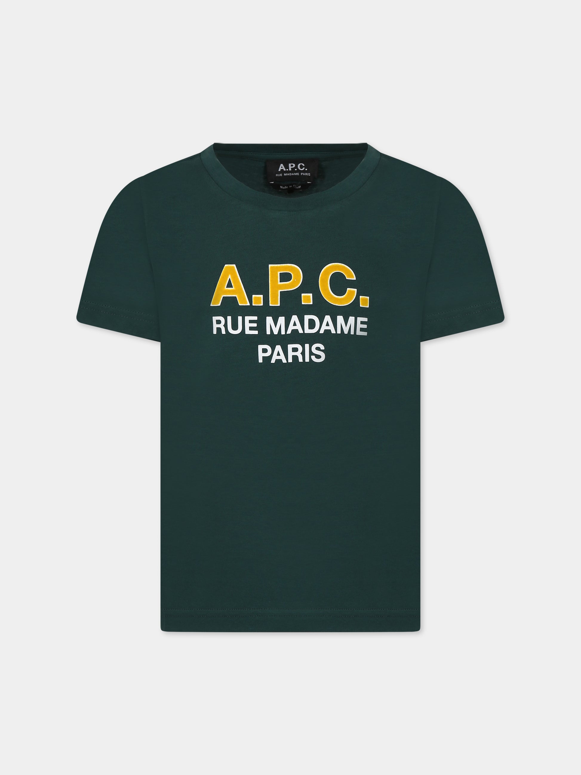 T-shirt verde per bambini con logo,A.p.c.,COEZE E26284 KAF DARK GREEN