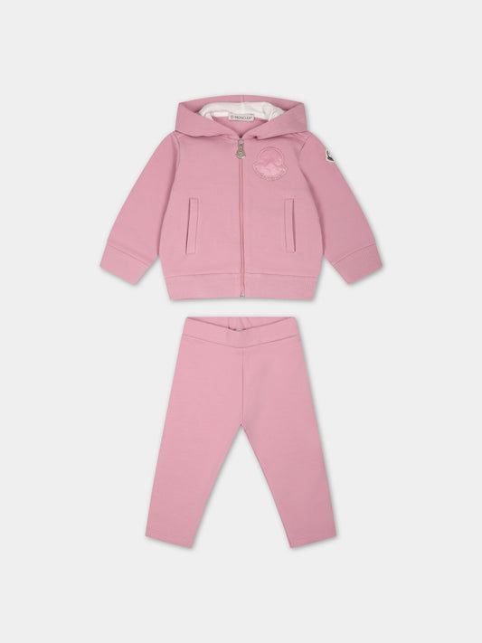 Completo rosa per neonata con logo,Moncler Kids,951 8M00013 89A23 527