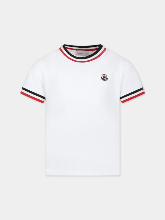 T-shirt bianca per bambino con logo,Moncler Kids,954 8C00023 83092 034