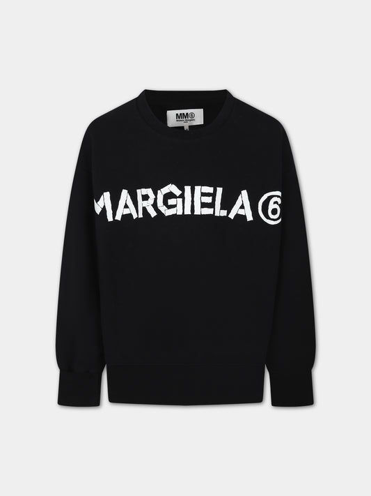 Felpa nera per bambini con logo,Mm6 Maison Margiela,M60407 MM006 MM6S61U M6900