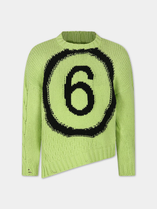 Maglione verde per bambini con logo,Mm6 Maison Margiela,M60476 MM01T MM6K18U M6510