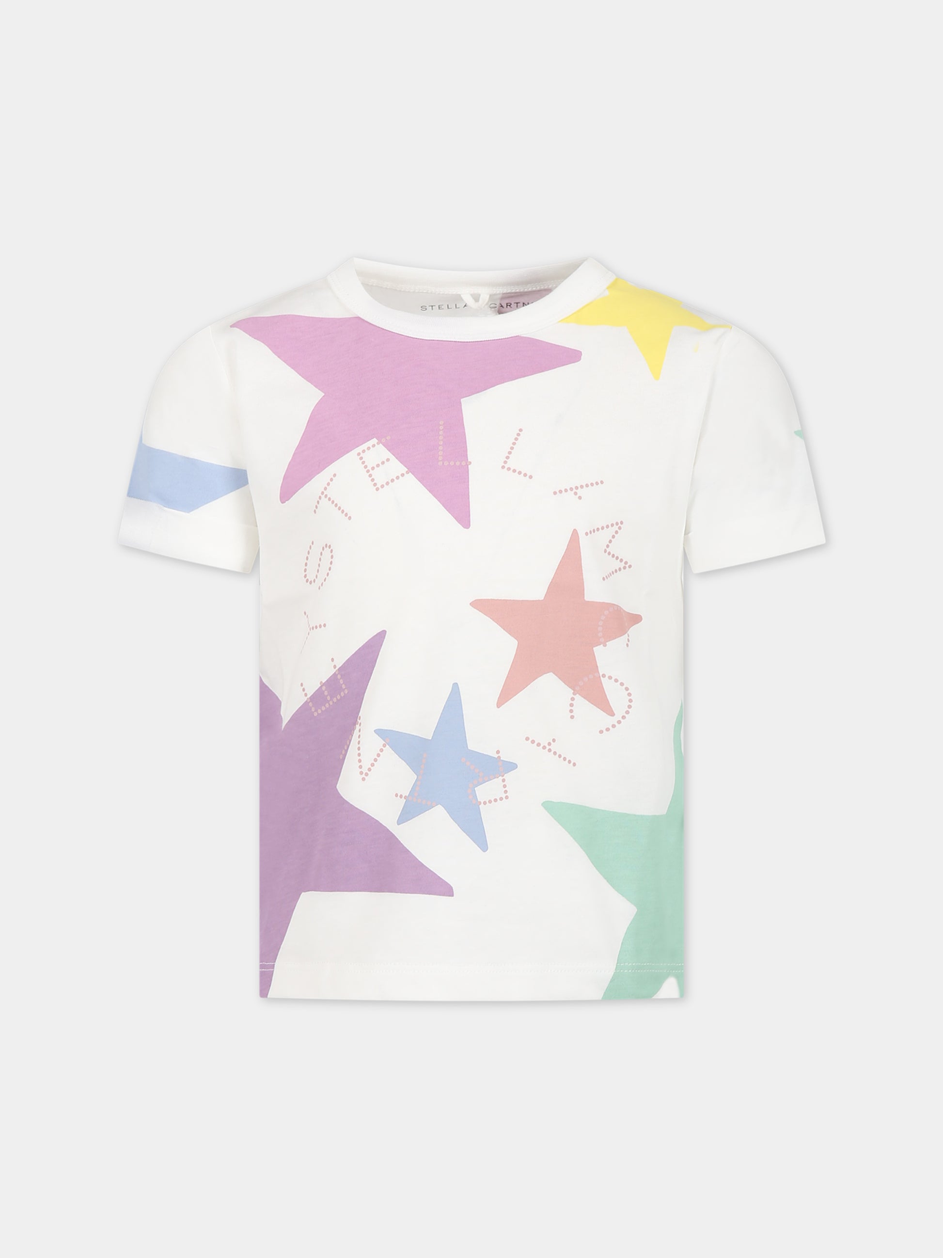 T-shirt bianca per bambina con stelle e logo,Stella Mccartney Kids,TT8A91 Z0913 101MC
