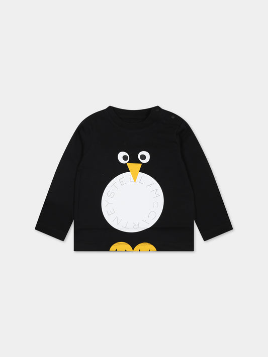 T-shirt nera per neonato con logo e stampa,Stella Mccartney Kids,TT8680 Z0434 930