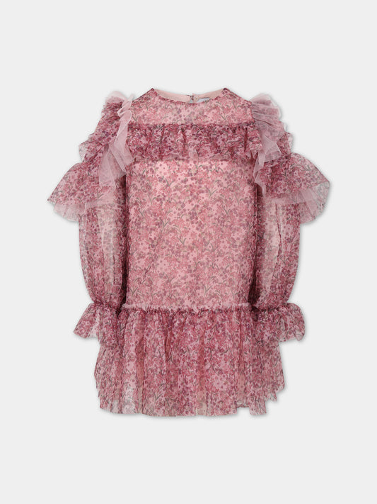Vestito rosa per bambina con stampa floreale,Simonetta,ST1A70 T0053 579MC