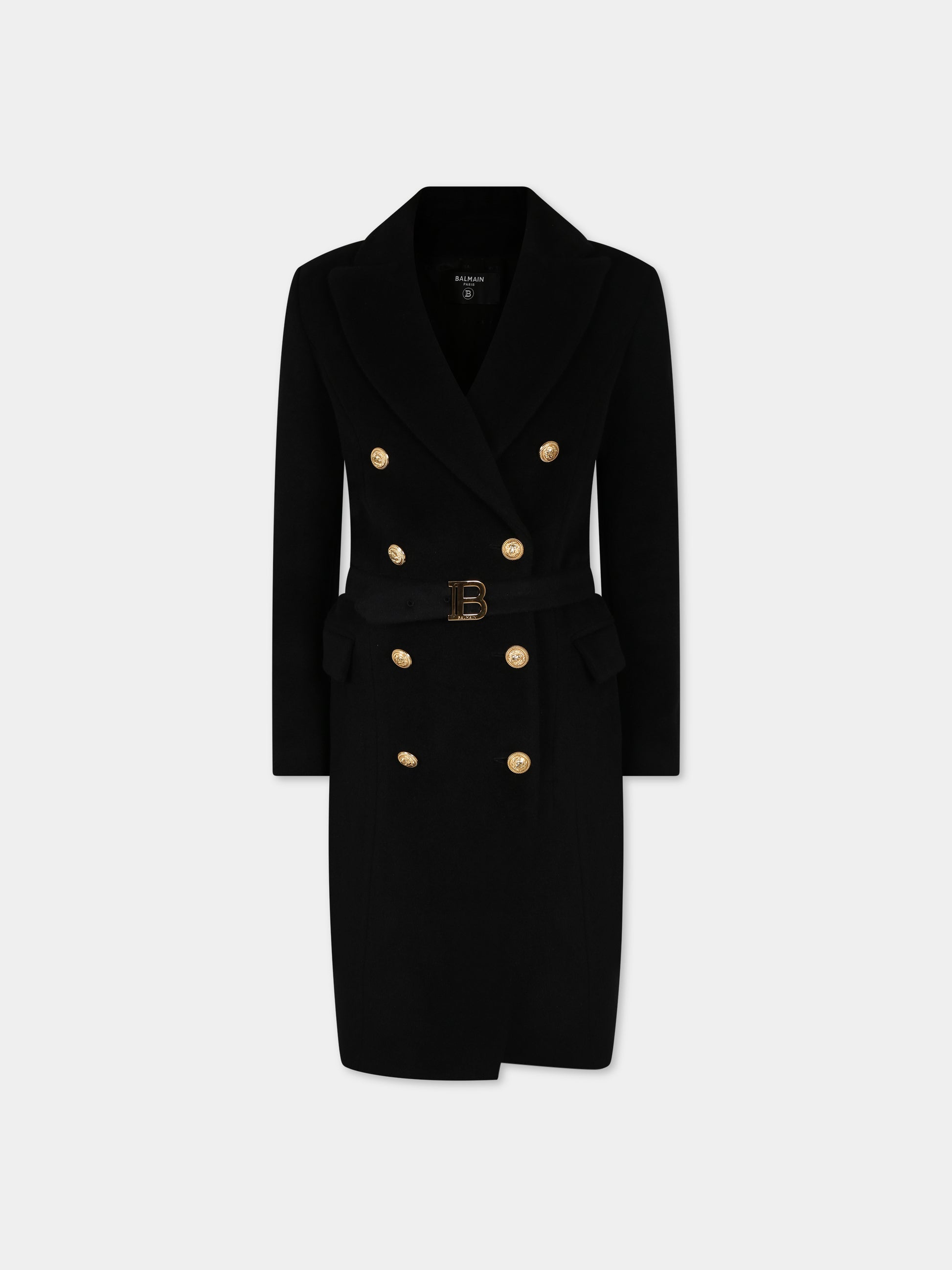 Cappotto nero per bambina con iconici bottoni e logo,Balmain Kids,BT2B10 E0124 930