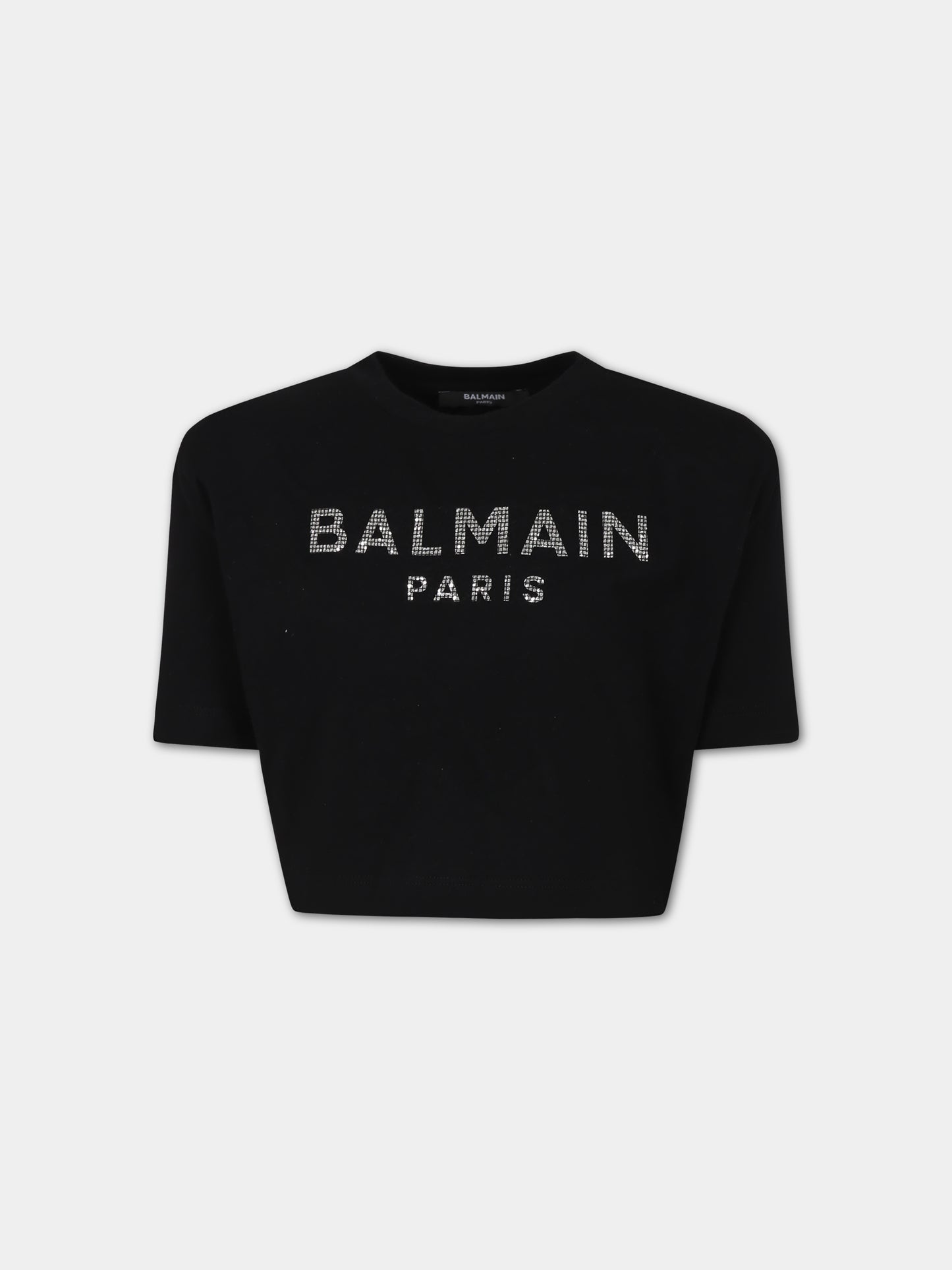 T-shirt nera per bambina con logo,Balmain Kids,BT8A71 Z0057 930