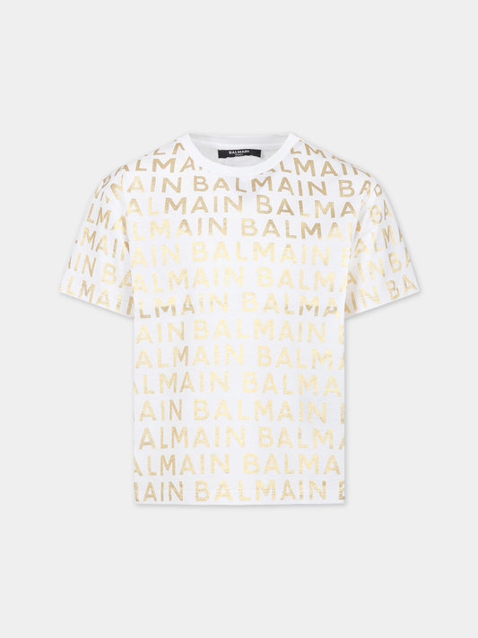 T-shirt bianca per bambina con logo,Balmain Kids,BT8Q21 Z1523 100OR