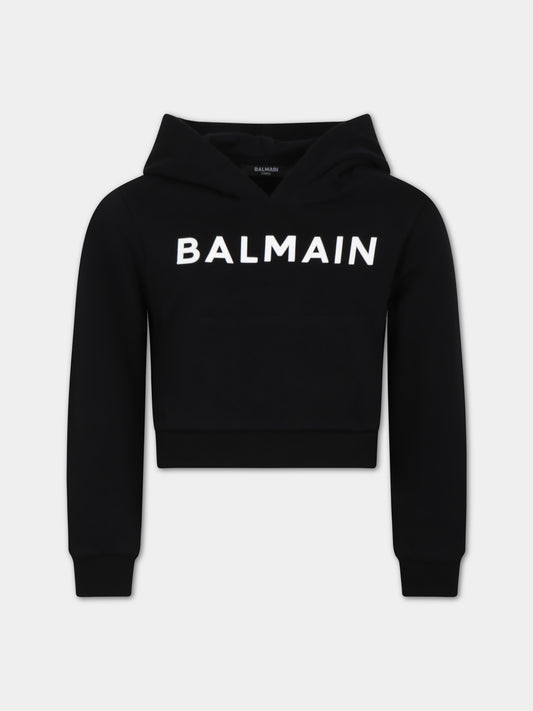 Felpa nera per bambina con logo,Balmain Kids,BT4A80 Z0001 930AV