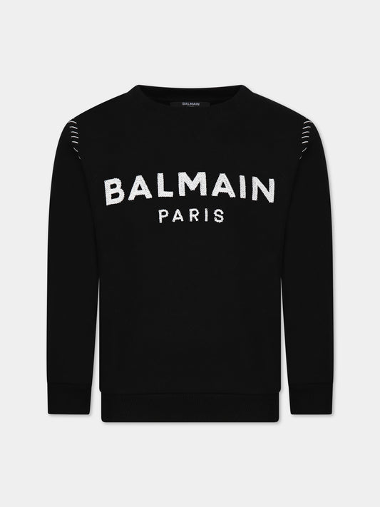 Felpa nera con iconico logo bianco per bambini,Balmain Kids,BT4P70 Z0081 930AV