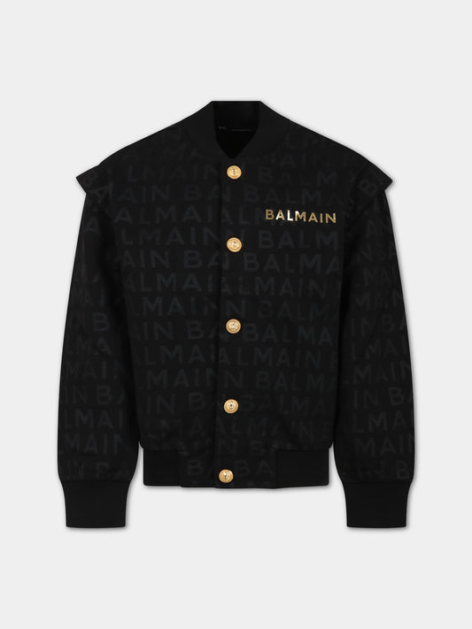 Bomber nero per bambini con logo,Balmain Kids,BT4Q00 Z1524 930NE