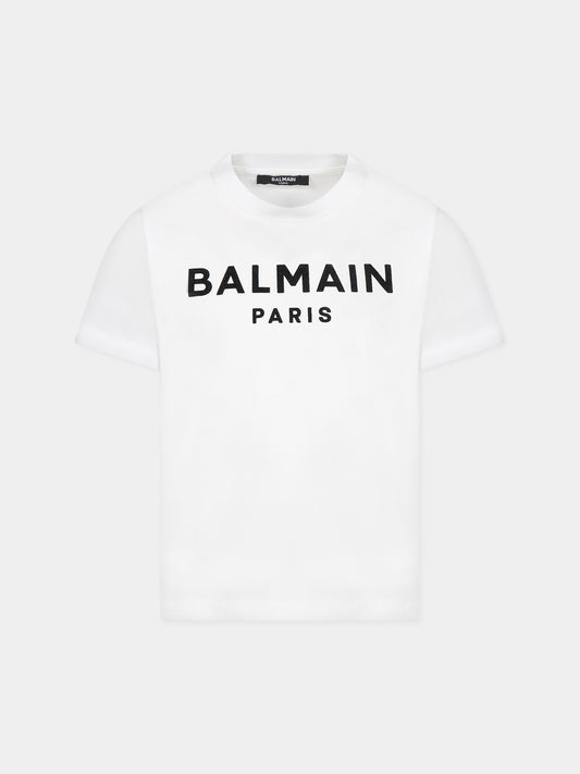 T-shirt bianca per bambini con logo,Balmain Kids,BT8Q71 Z0116 100NE
