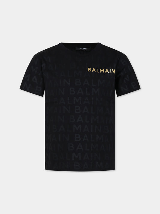 T-shirt nera per bambini con logo,Balmain Kids,BT8Q31 Z1523 930NE