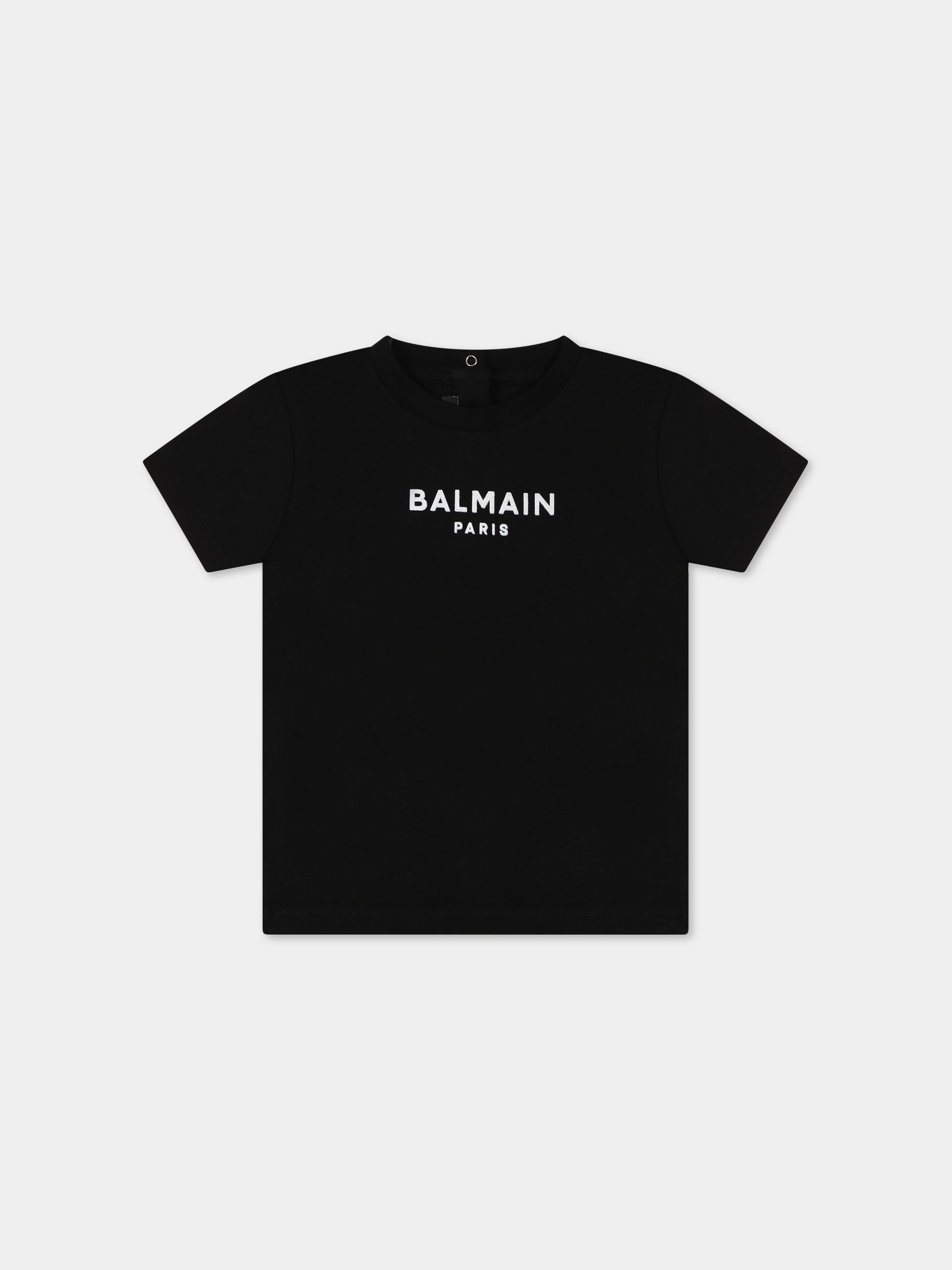 T-shirt nera per neonati con iconico logo bianco,Balmain Kids,BT8571 Z0116 930BC