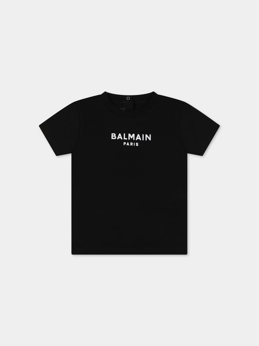 T-shirt nera per neonati con iconico logo bianco,Balmain Kids,BT8571 Z0116 930BC