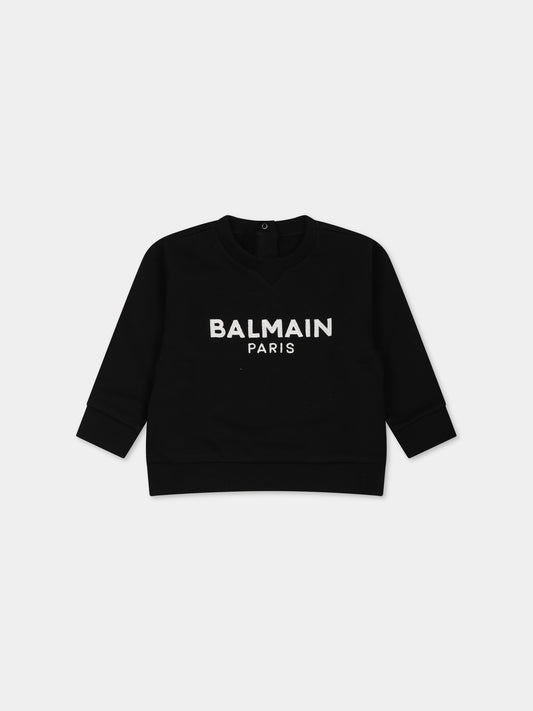 Felpa nera per neonati con iconico logo bianco,Balmain Kids,BT4520 Z0081 930AV