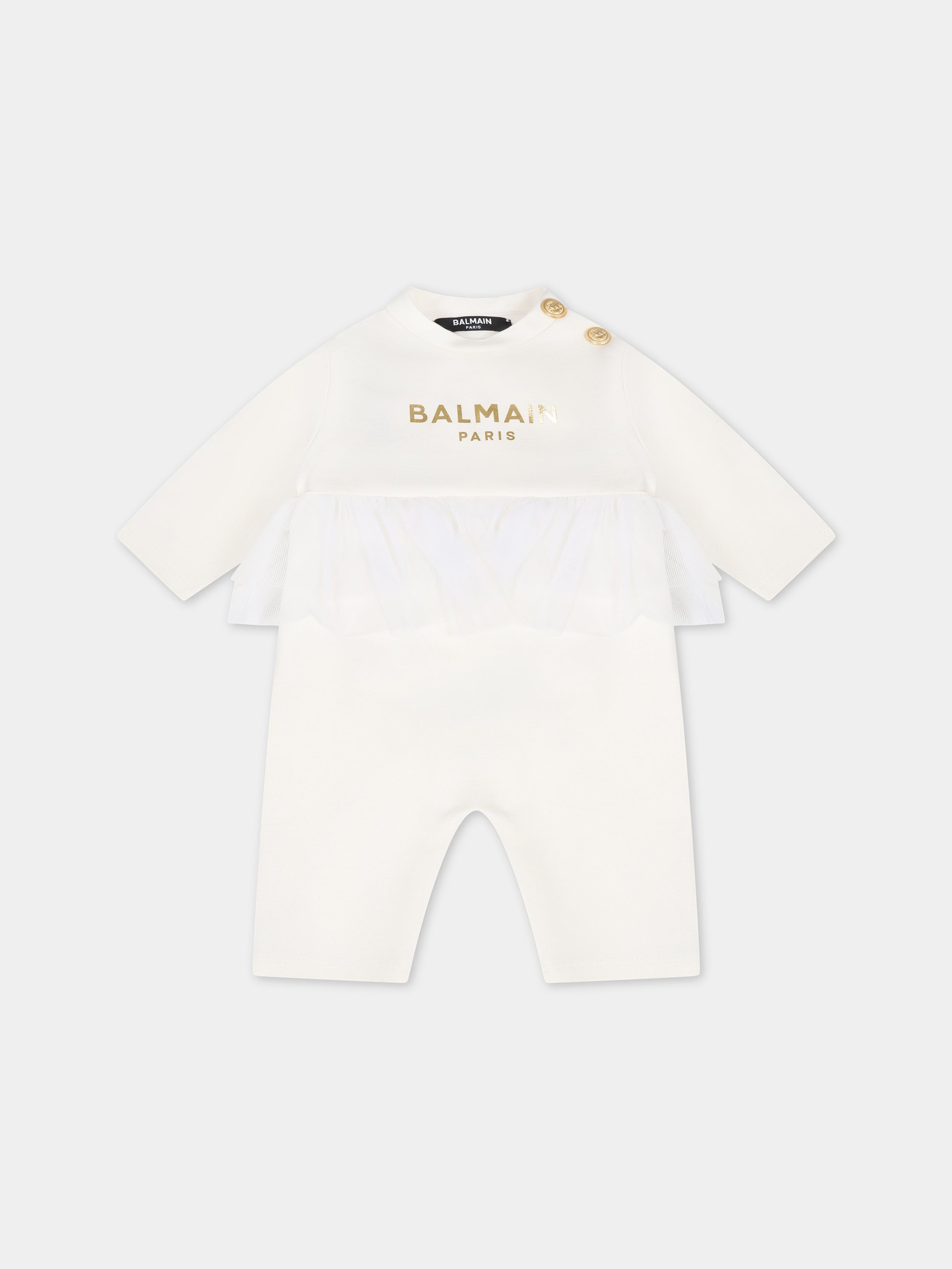 Tutina bianca per neonata con logo,Balmain Kids,BTA000 J0035 102