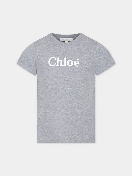 T-shirt grigia per bambina con logo,Chloé Kids,C15E36 A38