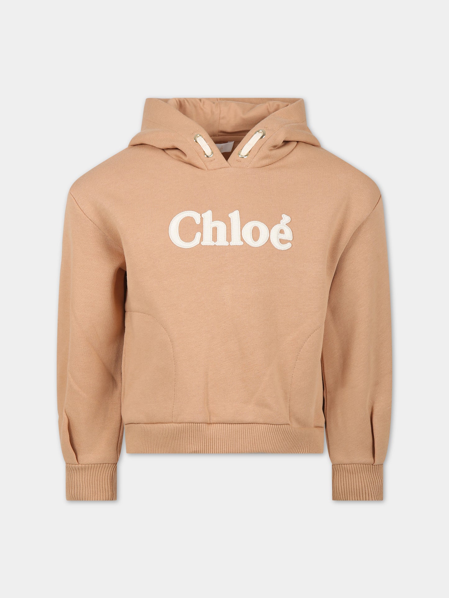 Felpa beige per bambina con logo,Chloé Kids,C15E24 231