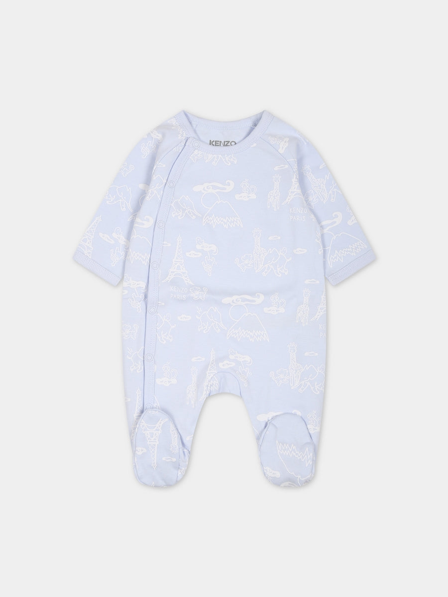 Set celeste per neonato con stampa e logo,Kenzo Kids,K98144 771