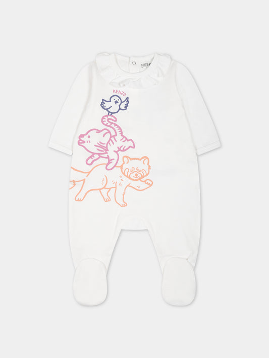 Tutina bianca per neonata con logo e stampa,Kenzo Kids,K97054 12P