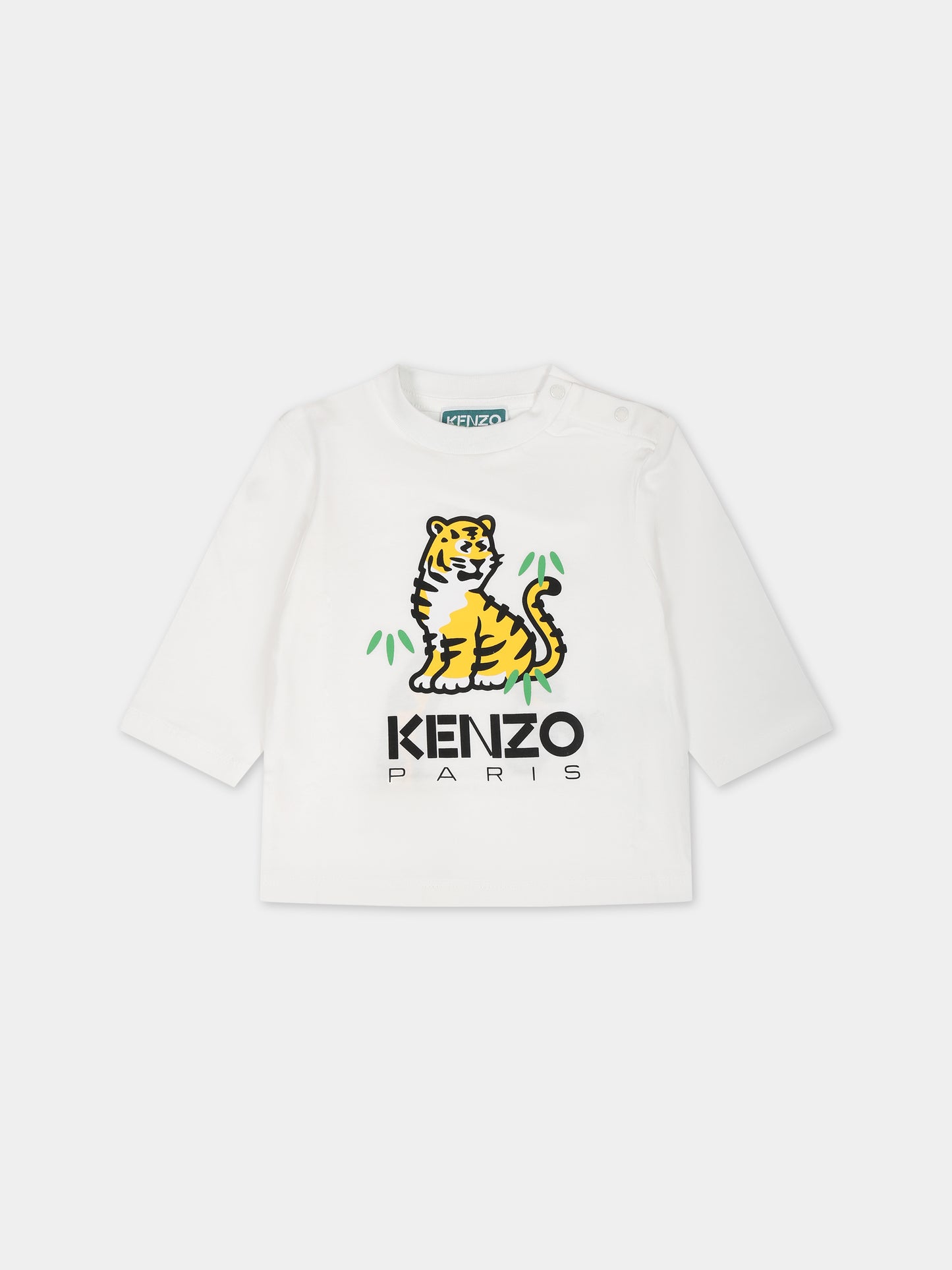 T-shirt bianca per neonati con tigre e logo,Kenzo Kids,K05512 12P