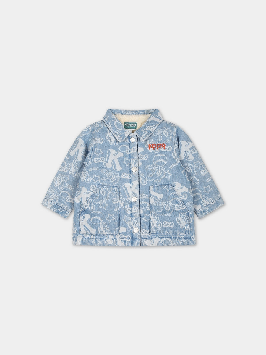 Giubbotto celeste per neonato con logo,Kenzo Kids,K06035 Z74