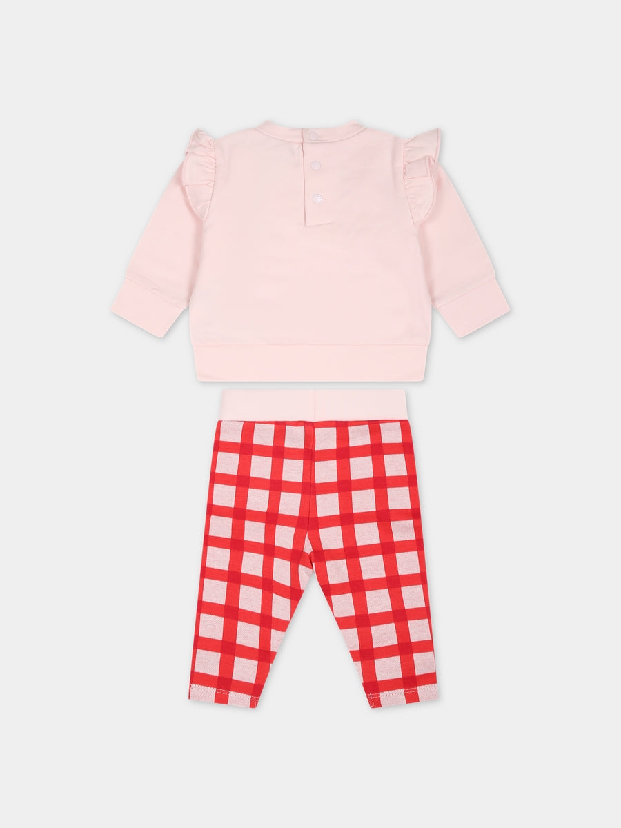 Completo rosa per neonata con stampa e logo,Kenzo Kids,K98125 470