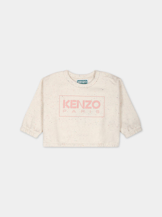 Felpa avorio per neonata con logo,Kenzo Kids,K05511 22C
