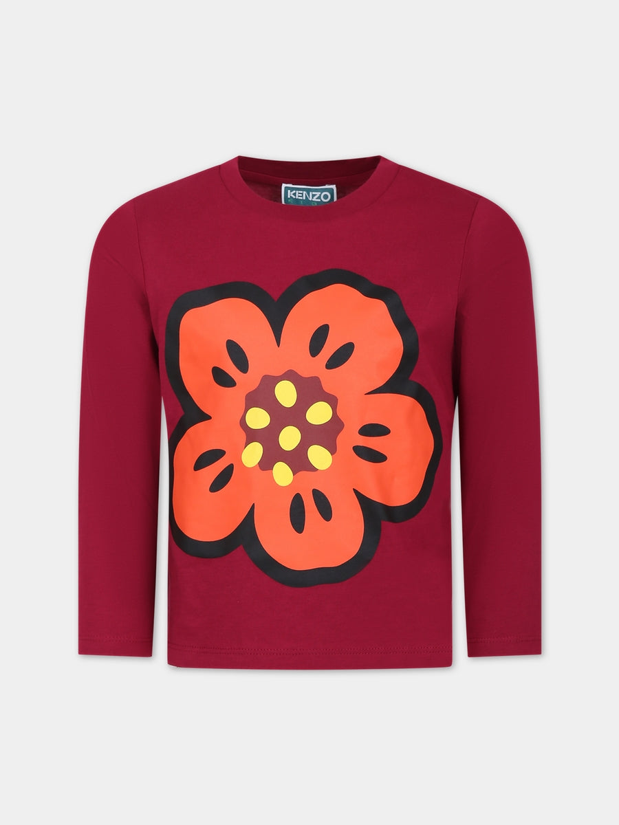 T-shirt bordeaux  per bambina con fiore,Kenzo Kids,K15710 95F