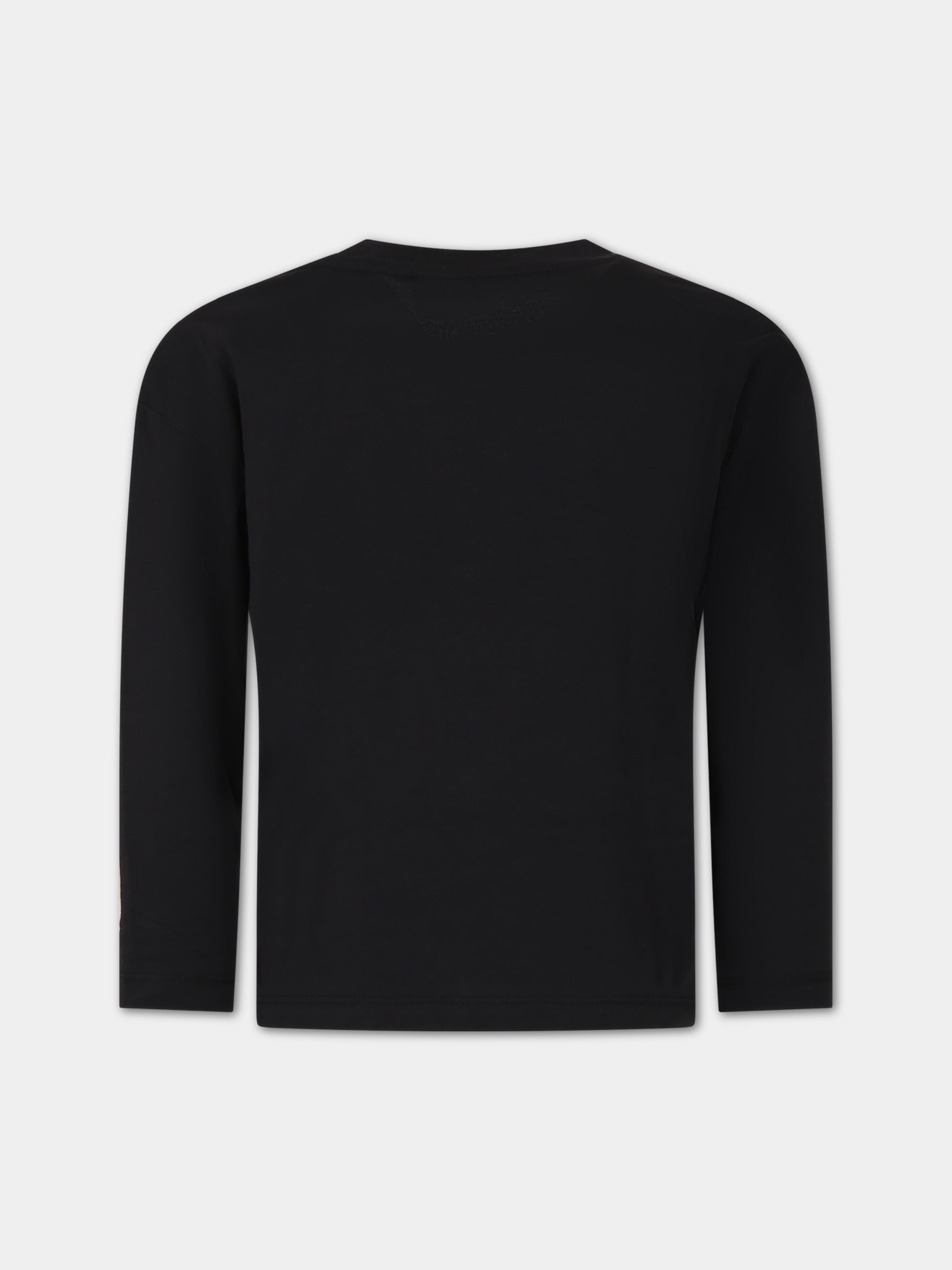 T-shirt nera per bambino con elefante e logo,Kenzo Kids,K15708 095