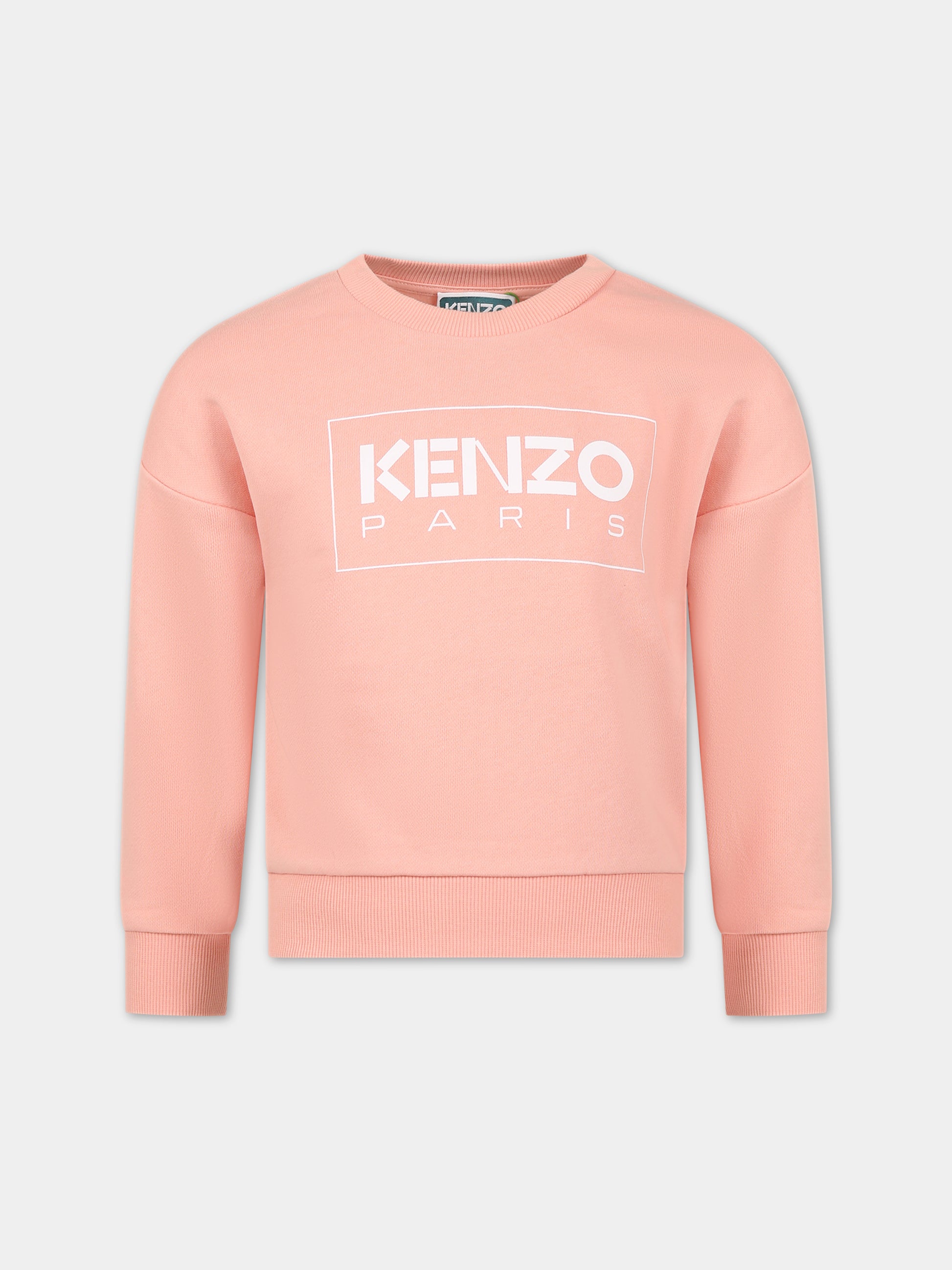 Felpa rosa per bambina con logo,Kenzo Kids,K15687 43G