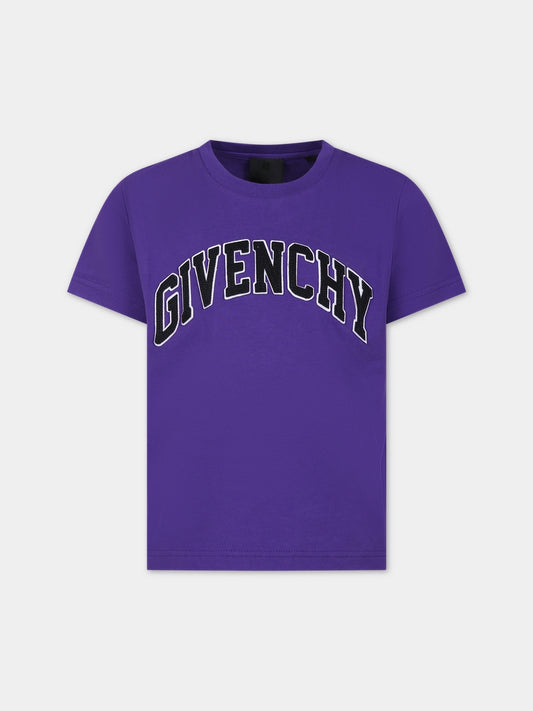 T-shirt viola per bambini con logo,Givenchy Kids,H25460 91C