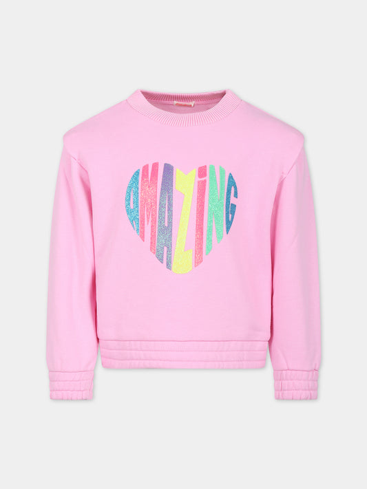 Felpa rosa per bambina con scritta,Billieblush,U15C18 47C