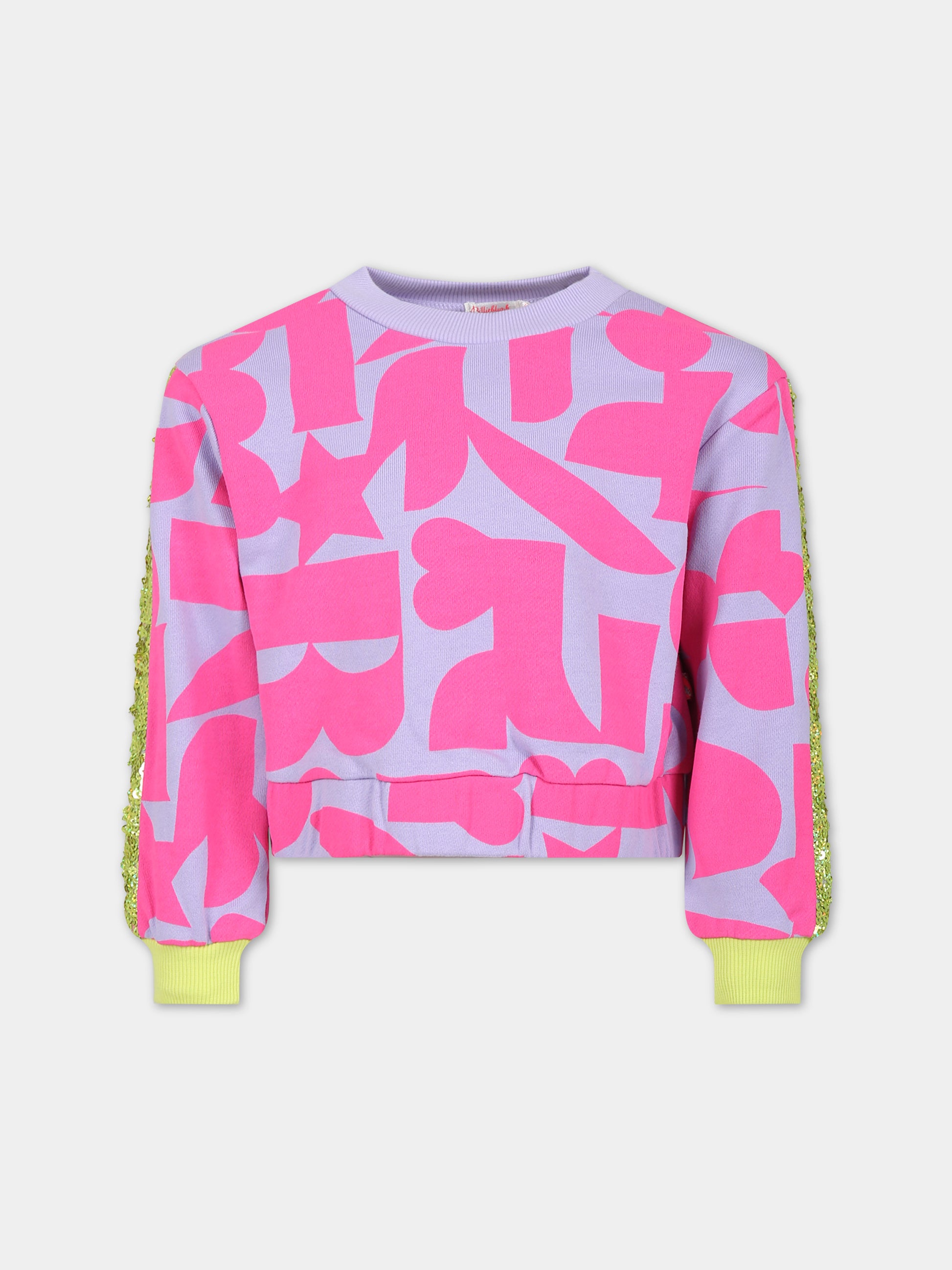 Felpa viola per bambina con stampe,Billieblush,U15B81 47M