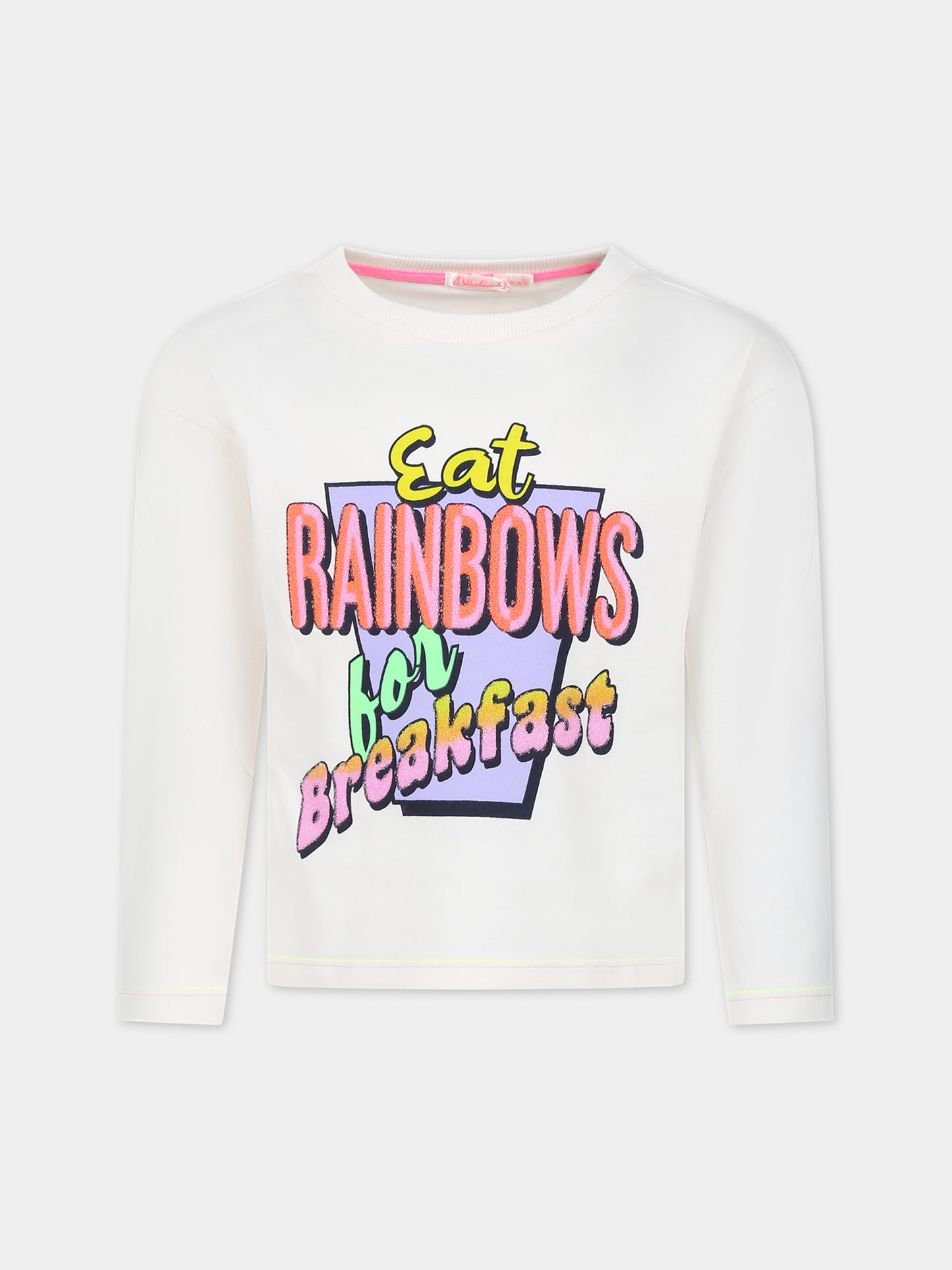 T-shirt avorio per bambina con cuori e scritta,Billieblush,U15B90 121