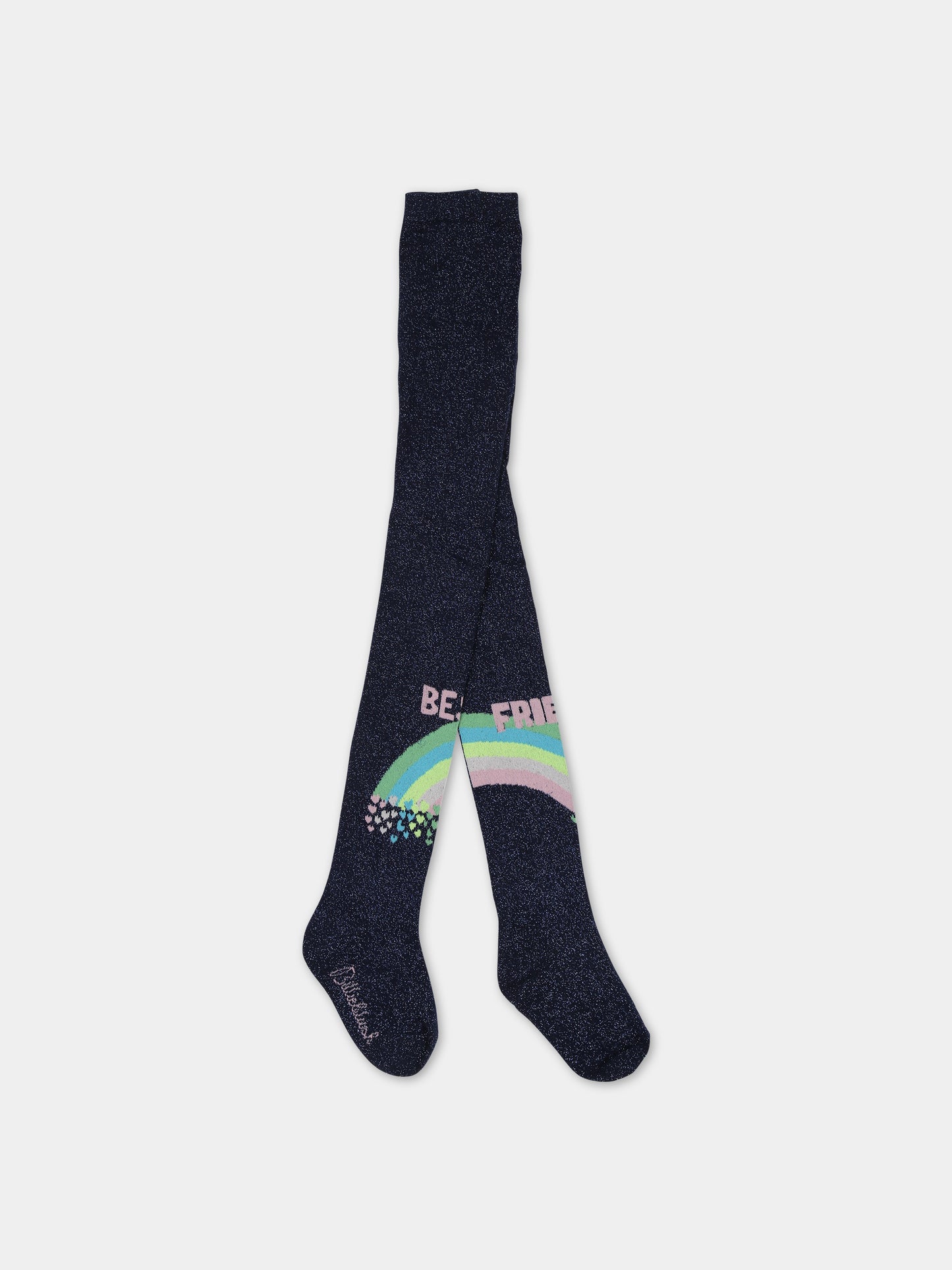 Collant blu per bambina con logo e arcobaleno,Billieblush,U10564 85T