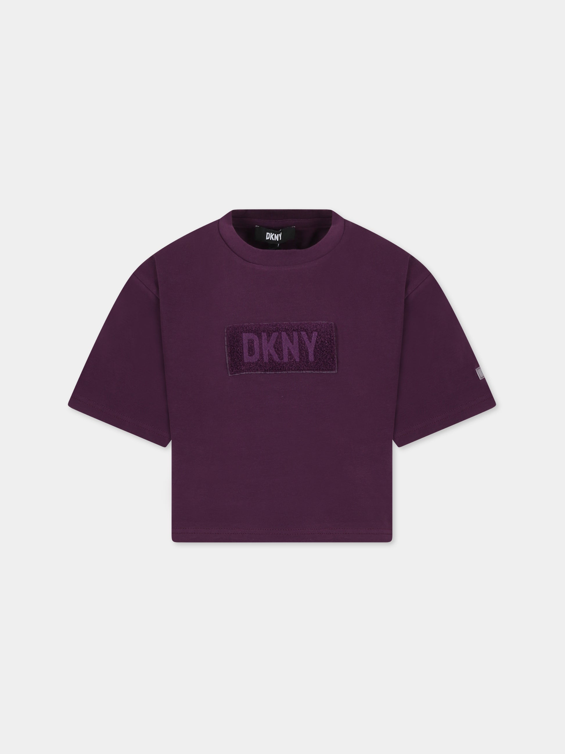 T-shirt viola per bambina con logo,Dkny,D35T02 910