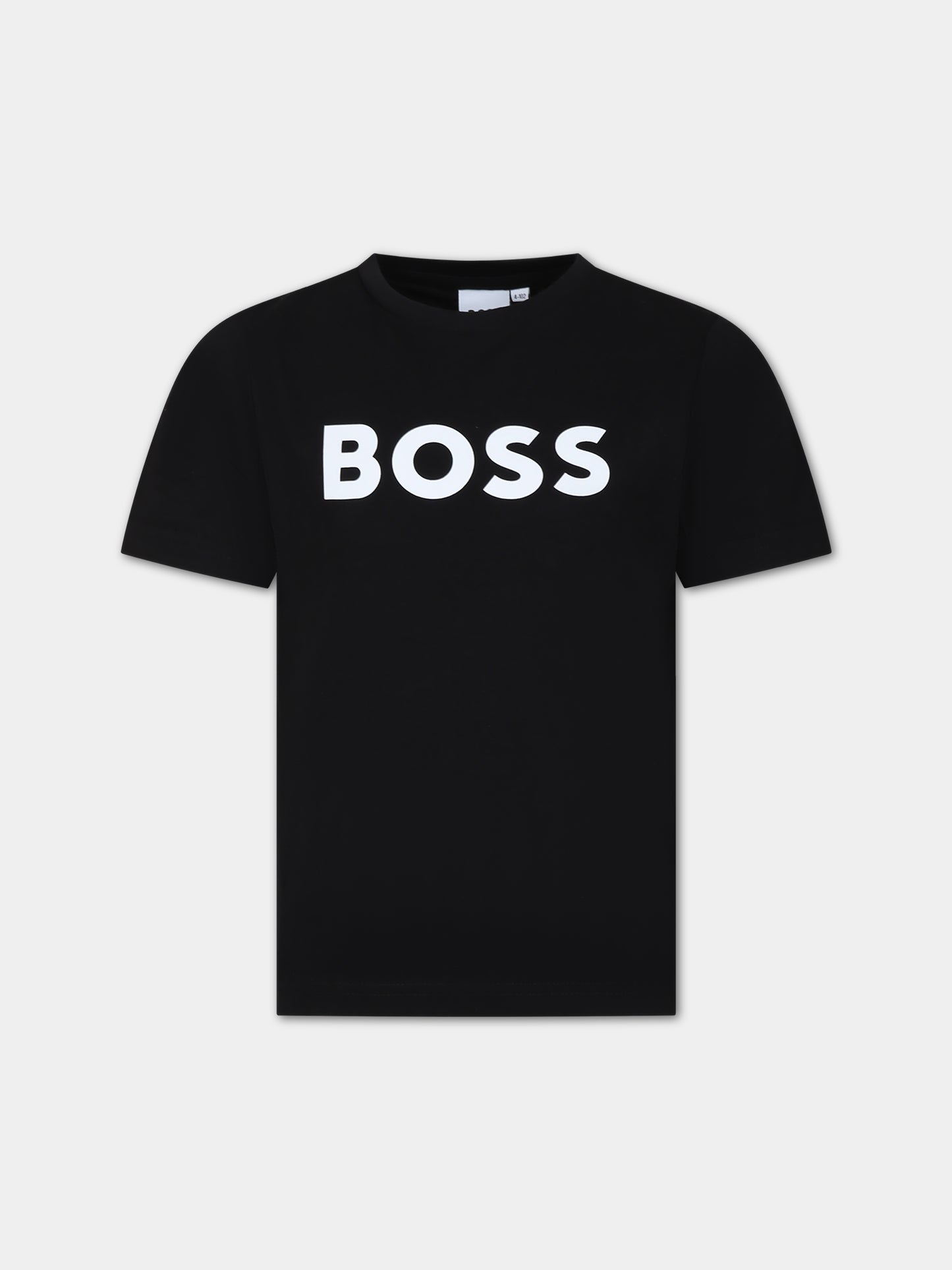 T-shirt nera per bambino con logo bianco,Boss,J25P24 09B