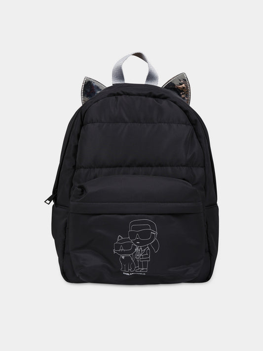 Zaino nero per bambini con Karl e Choupette,Karl Lagerfeld Kids,Z10167 09B