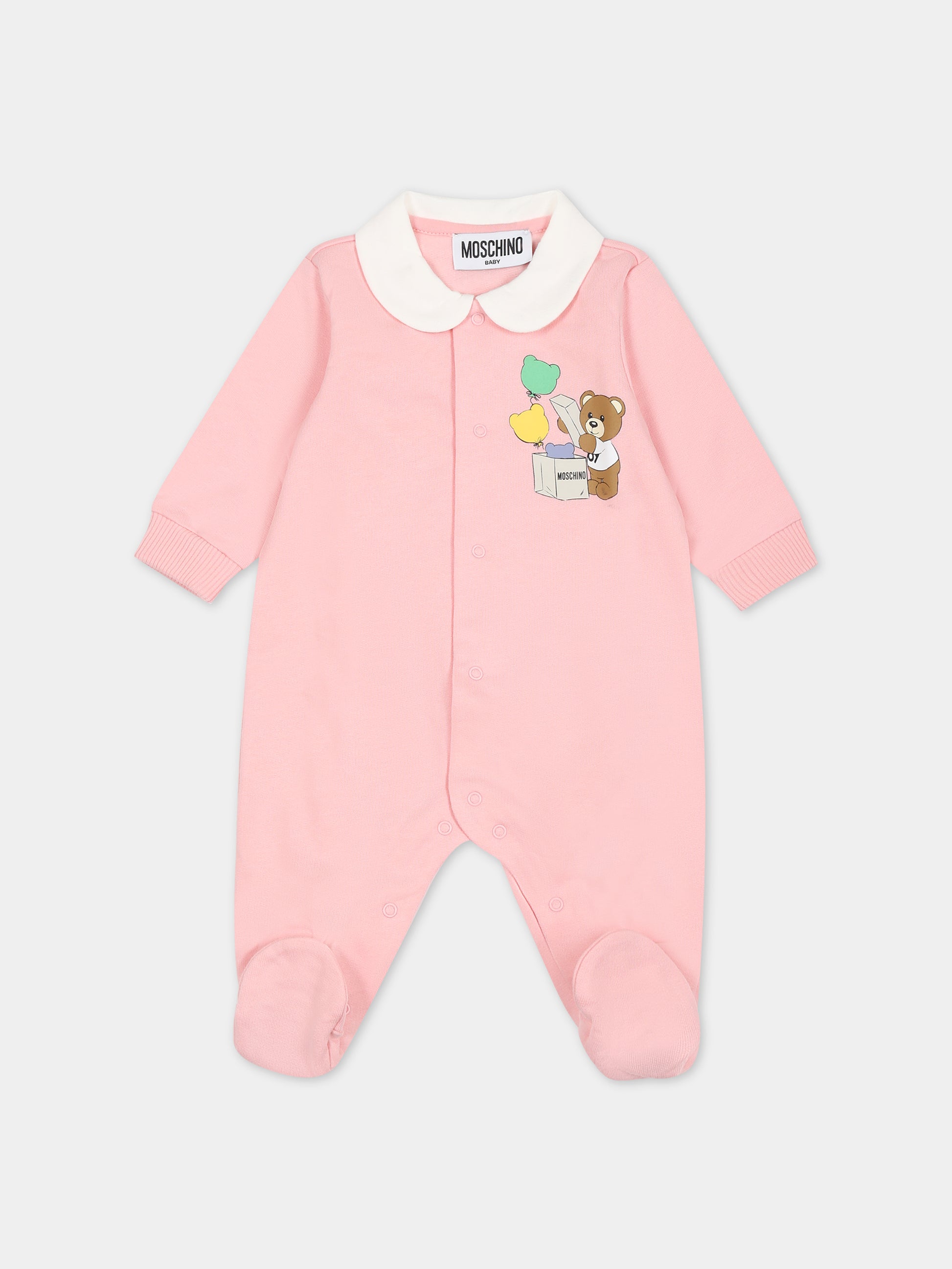 Tutina rosa per neonata con Teddy Bear e stampa,Moschino Kids,MUT03I LCA40 50209