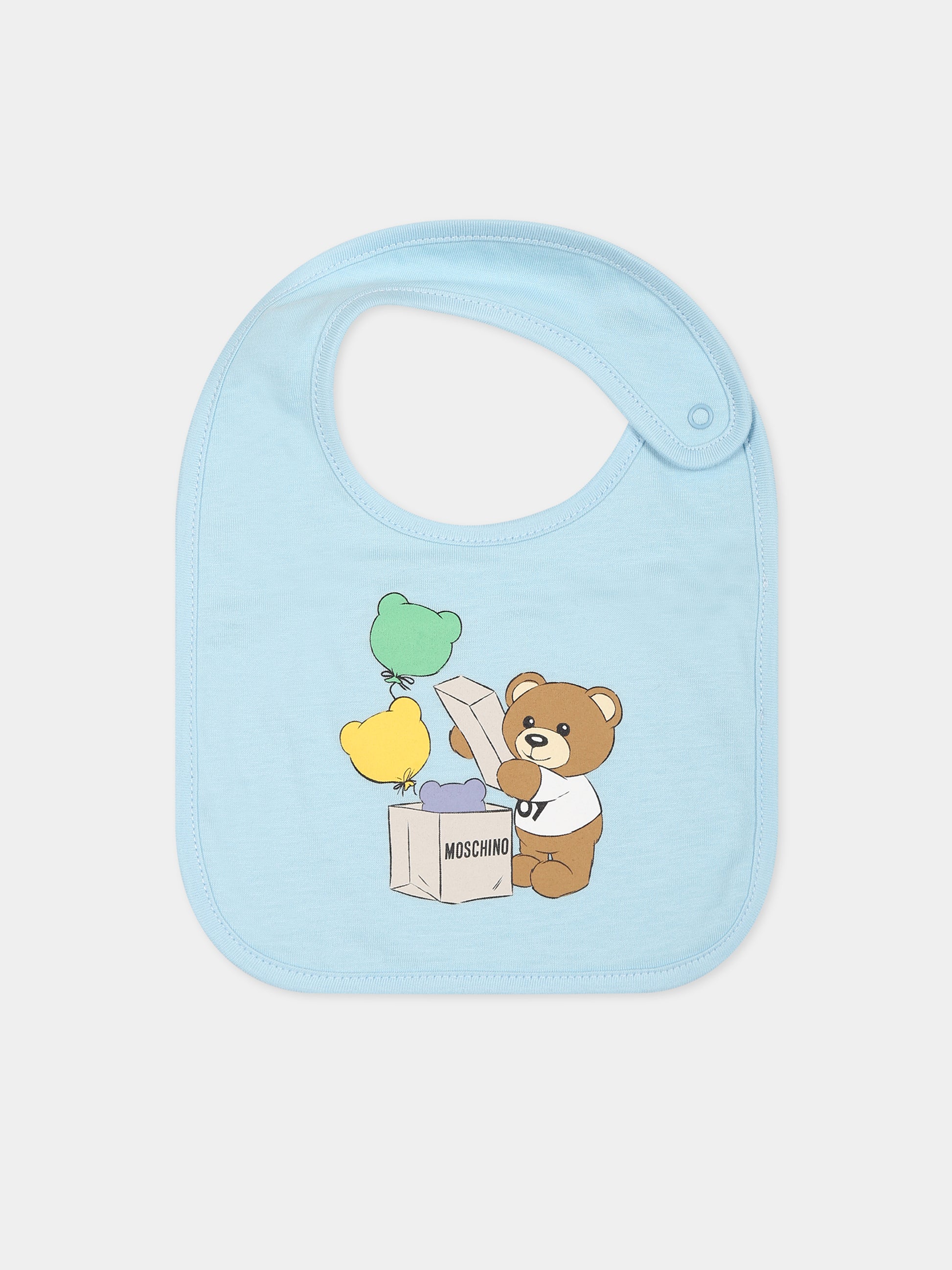 Set celeste per neonato con Teddy bear e stampa,Moschino Kids,MUY05K LCA40 40304