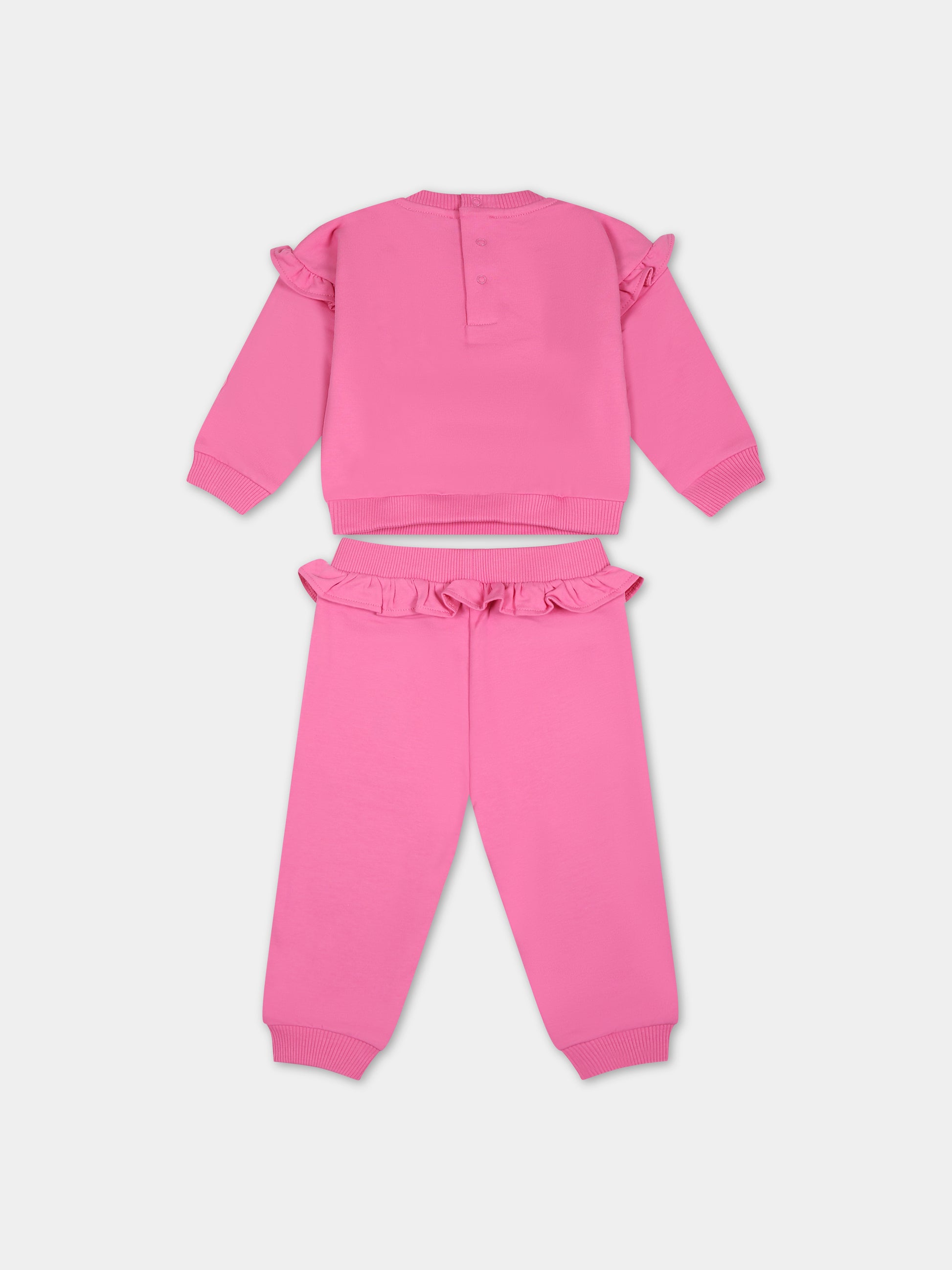 Completo fucsia per neonata con Teddy Bear e logo,Moschino Kids,MDK02K LDA16 52458