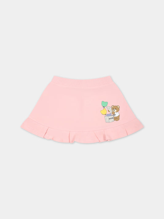 Gonna rosa per neonata con Teddy Bear e stampa,Moschino Kids,MDJ01D LDA14 50209