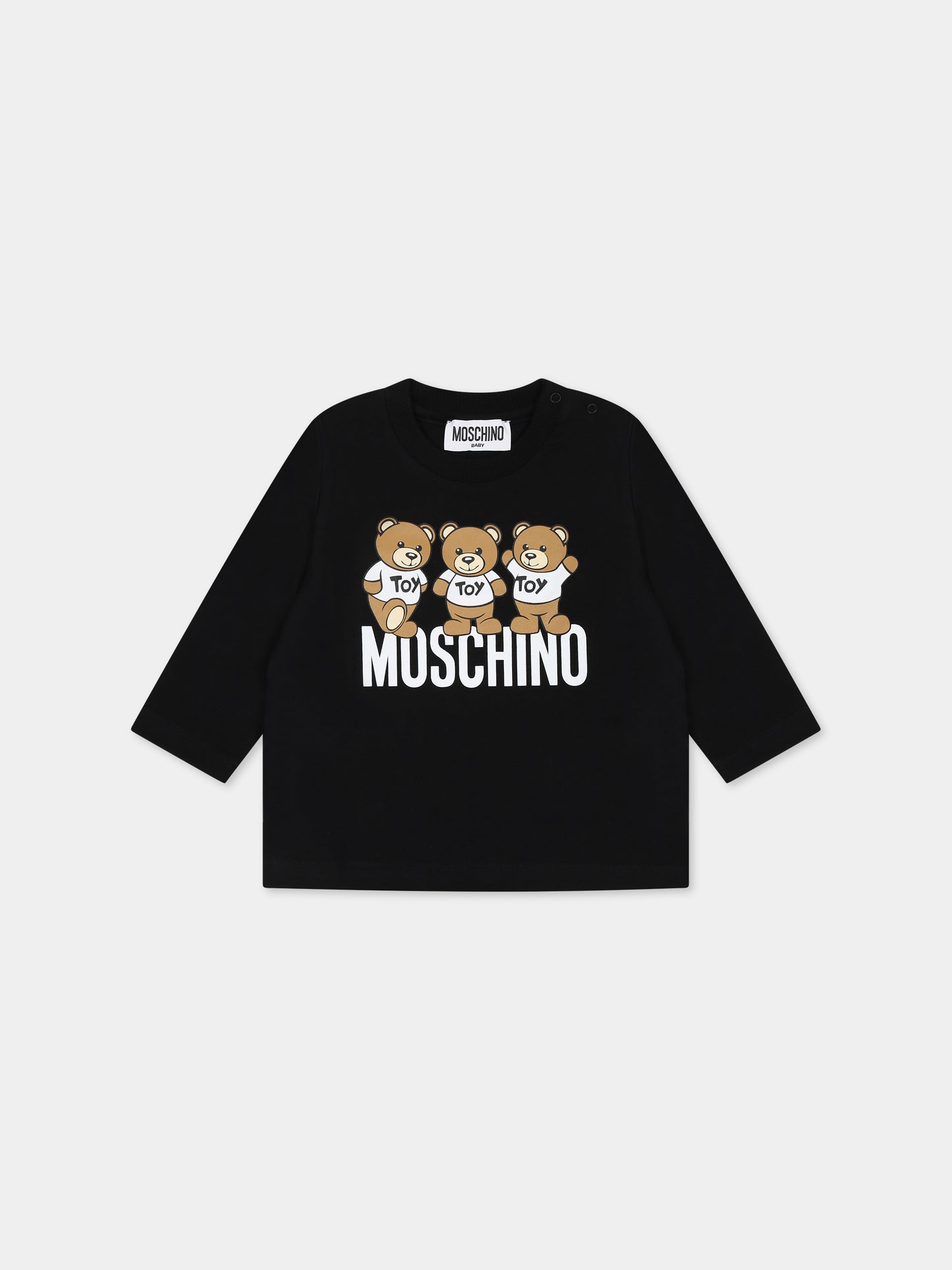 T-shirt nera per neonati con Teddy Bears e logo,Moschino Kids,MZO00D LAA10 60100