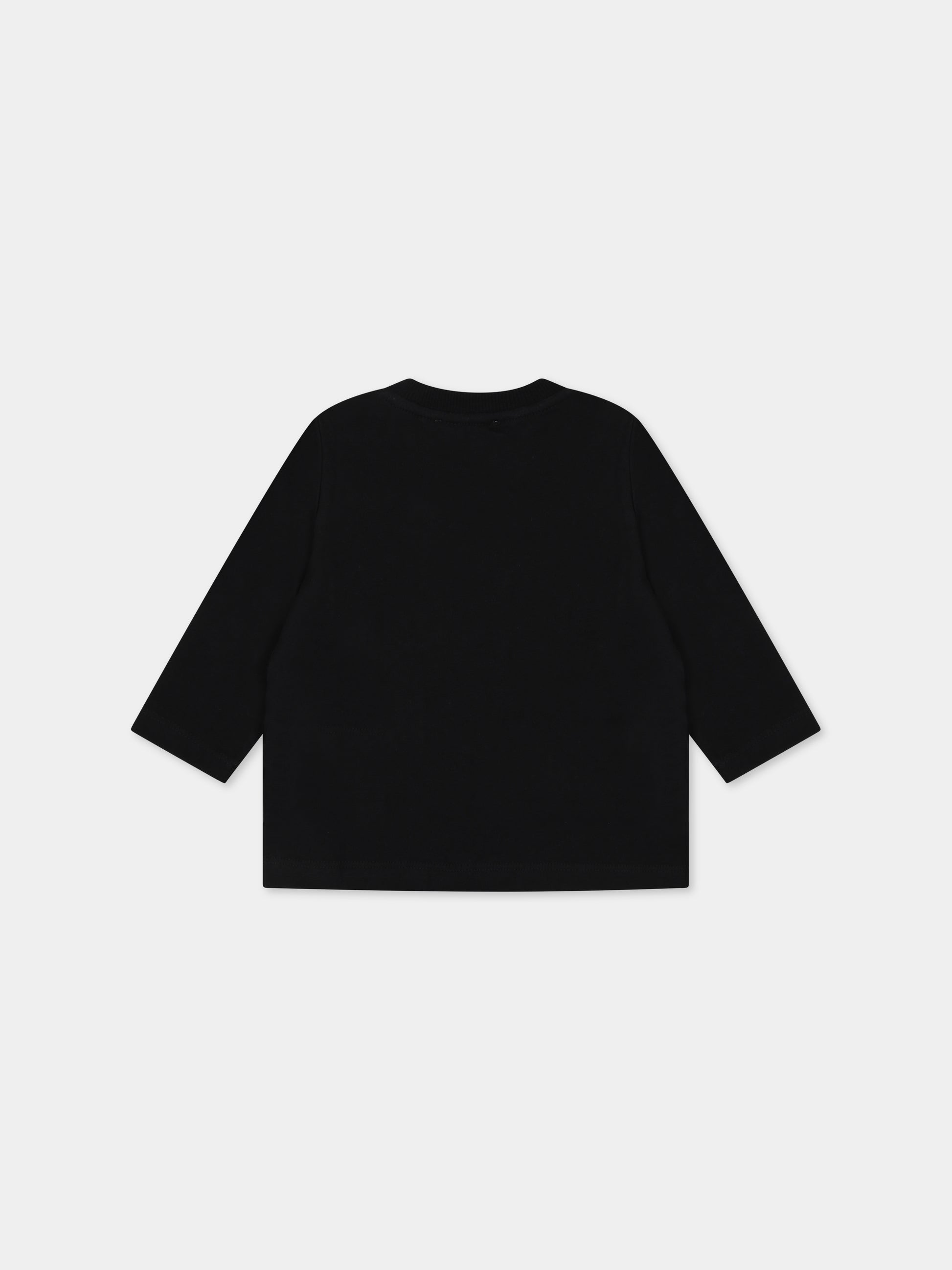 T-shirt nera per neonati con Teddy Bears e logo,Moschino Kids,MZO00D LAA10 60100