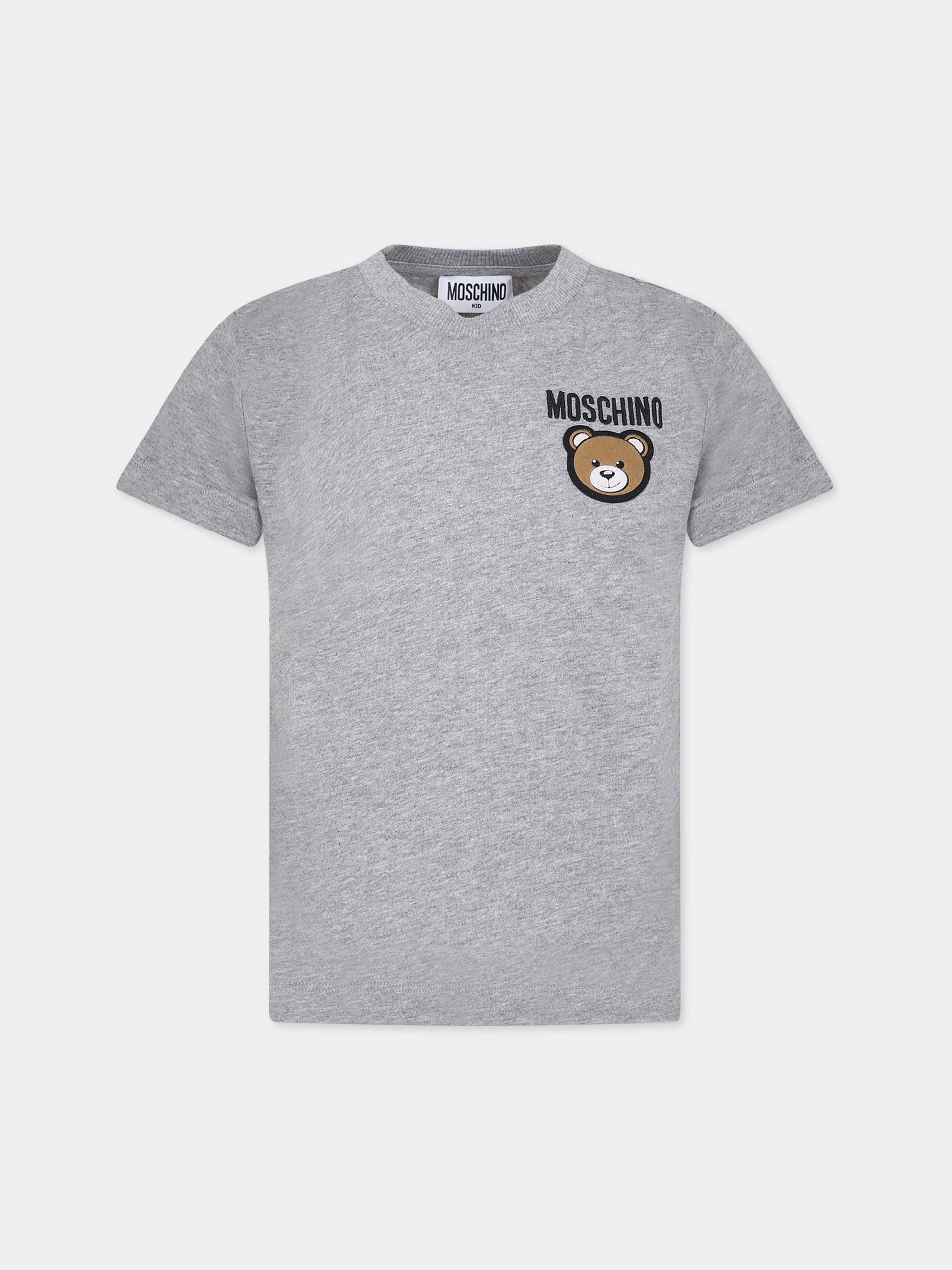T-shirt grigia per bambini con Teddy Bear e logo,Moschino Kids,HZM03U LAA01 60901