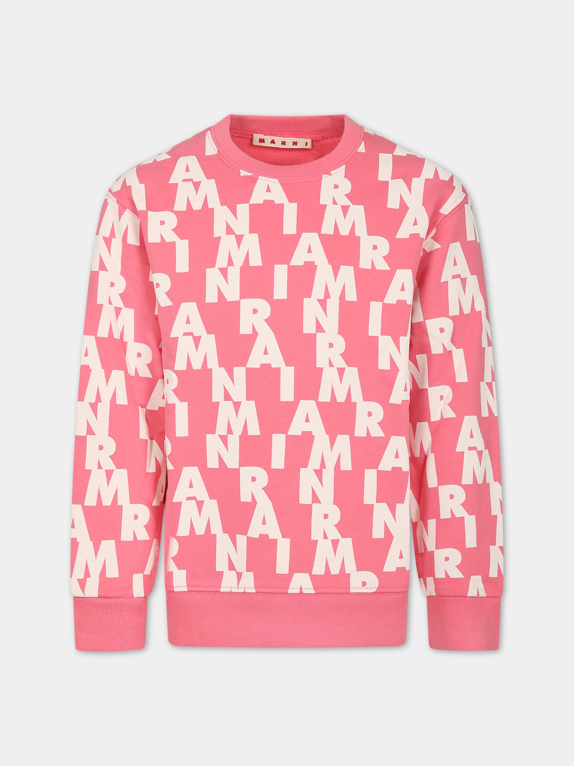 Felpa rosa con stampa logo bianco per bambina,Marni Kids,M00929 0M338