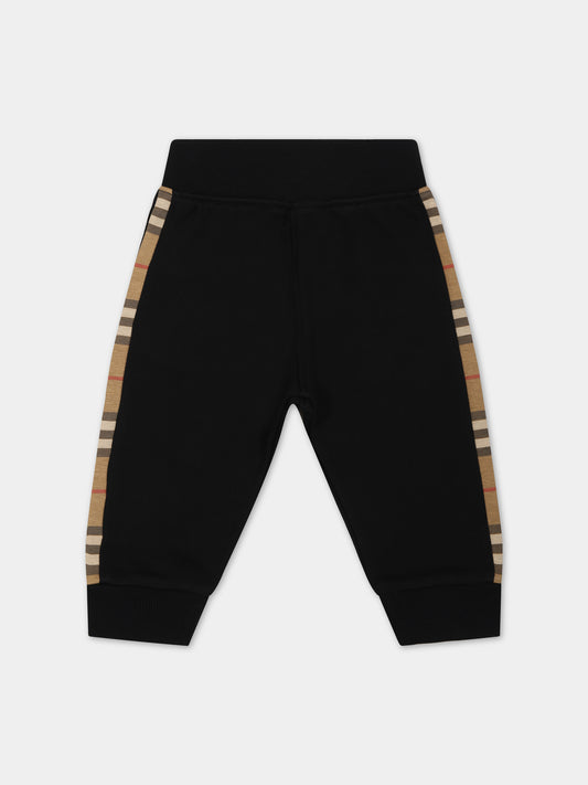 Pantaloni neri per neonato con iconico check vintage,Burberry Kids,8069501